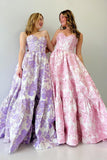 Stunning A-Line Sweetheart Floral Printed Long Prom Dress BM bride