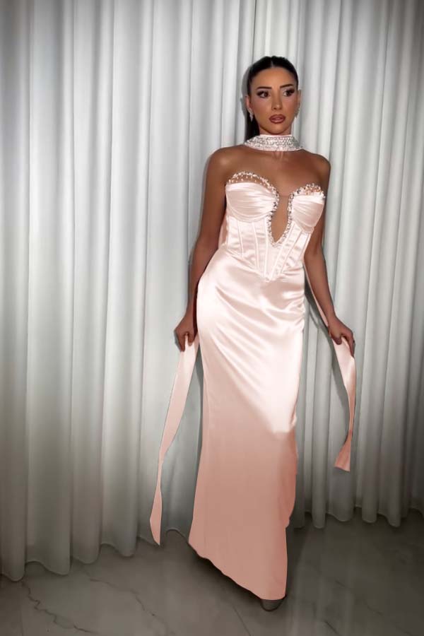 Strapless Sleeveless Long Mermaid Prom Dress With Pleated Beading BMBRIDE
