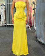 Gorgeous Yellow Mermaid Sleeveless Strapless Long Prom Dress