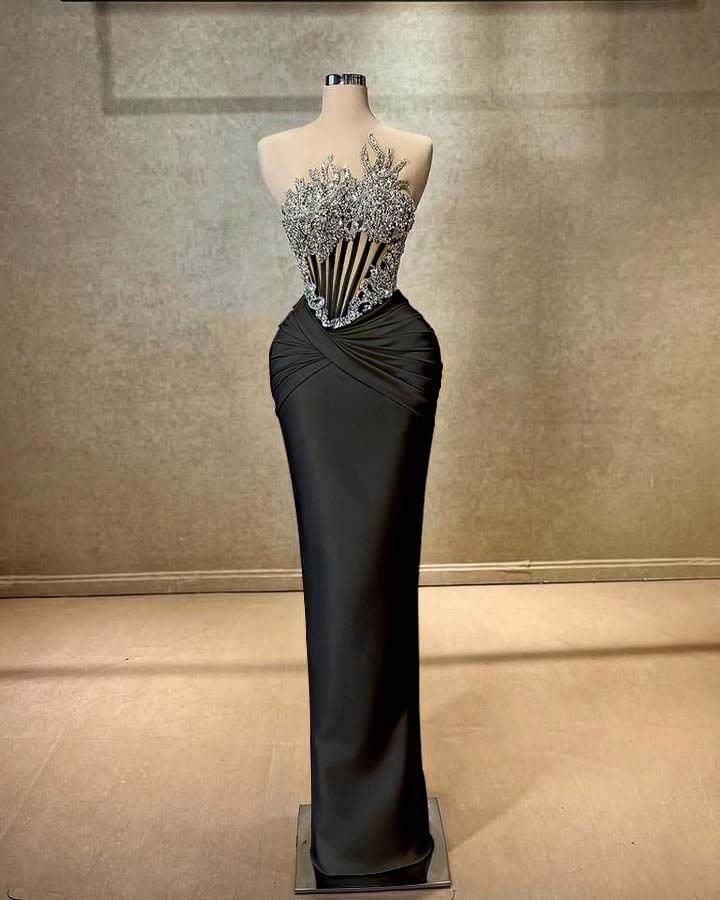 Strapless Sleeveless Long Mermaid Prom Dress With Beading Pleated BMBRIDE