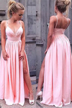 Spaghetti-Straps Pink Prom Dress with Slit BM bride
