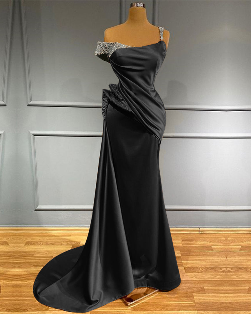 Long Off-the-Shoulder Ruffles Mermaid Evening Dress with Beads BM bride