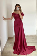 Off the Shoulder Mermaid Strapless Pleated Prom Dress With Ruffles Online