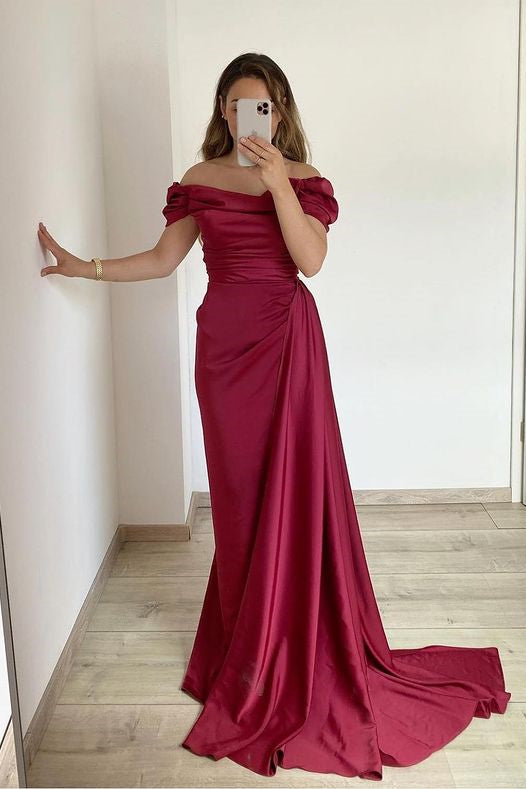 Off the Shoulder Mermaid Strapless Pleated Prom Dress With Ruffles Online