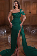 Glamorous One Shoulder Mermaid Evening Dress with Sequins Ruffles and Slit BM bride