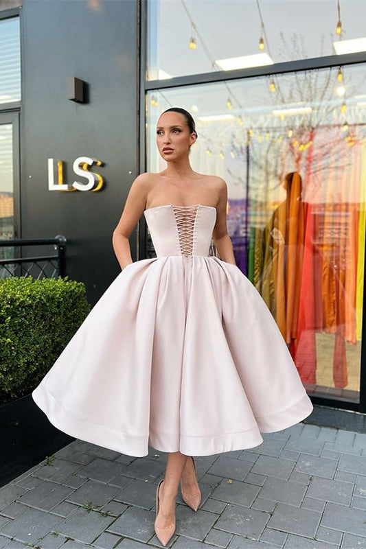 Strapless Short A-Line Prom Dress with Pockets BM bride