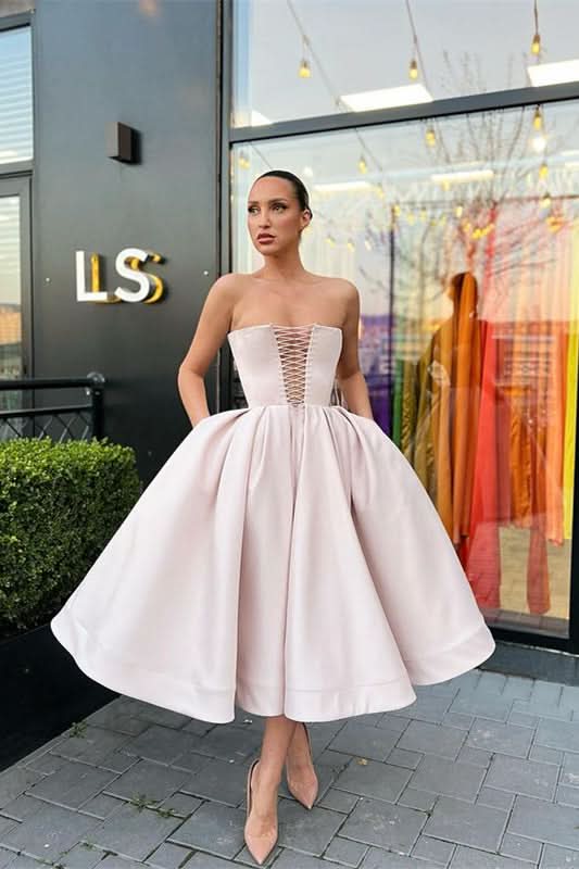 Strapless Short A-Line Prom Dress with Pockets BM bride