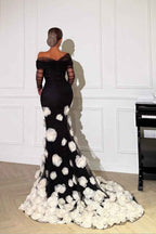 Off the Shoulder Long Sleeves Long Mermaid Prom Dress With Appliques