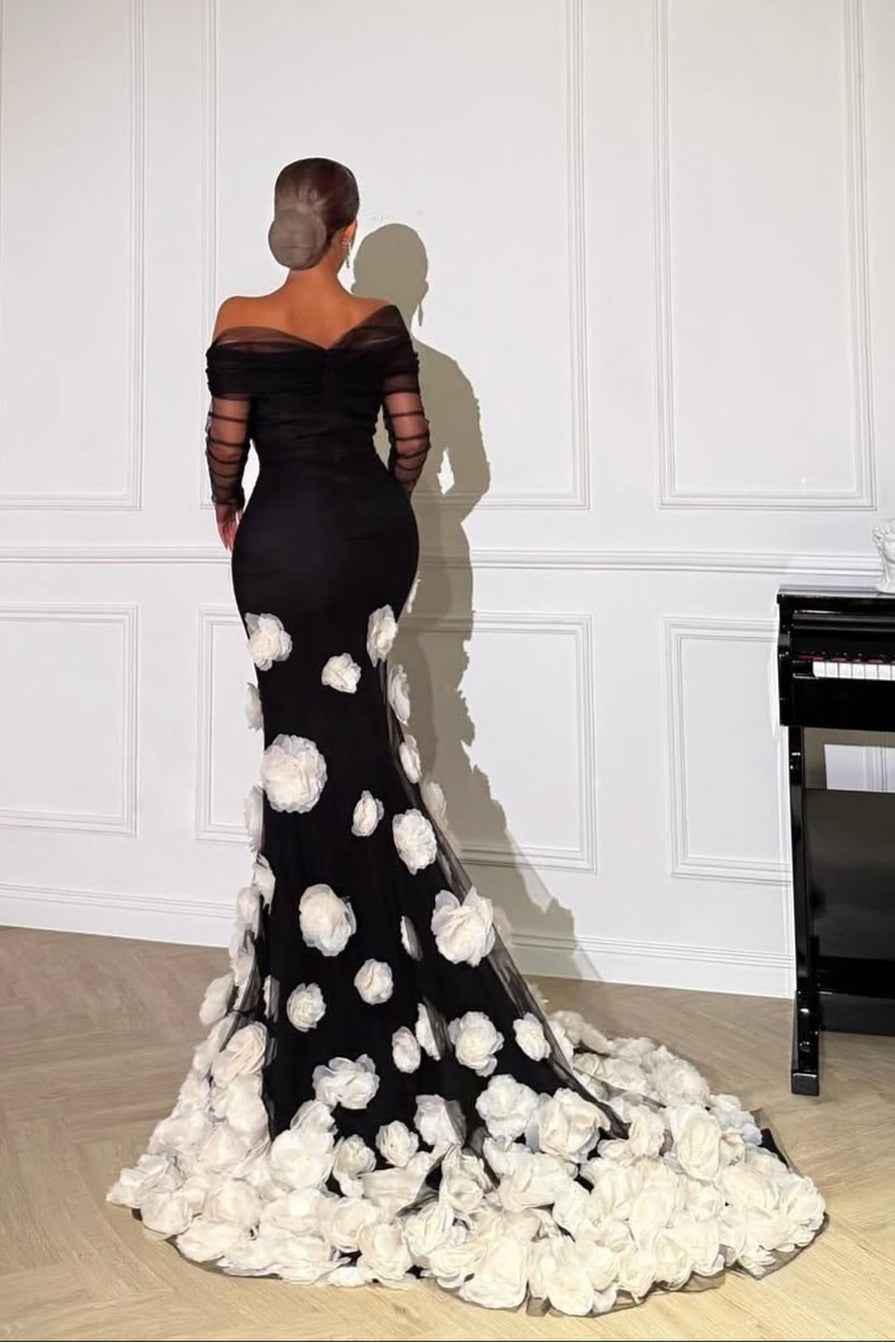 Off the Shoulder Long Sleeves Long Mermaid Prom Dress With Appliques
