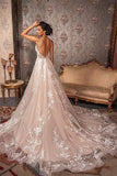 Sleeveless V-Neck Tulle A-Line Lace Appliques Wedding Dress BM bride