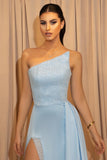 Sky Blue Sleeveless Split Mermaid Evening Dress with Sequins BM bride