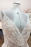 Long A-line V-neck Backless Wedding Dress With Ruffles BM bride