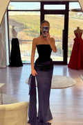 Chic Sleeveless Strapless Long Pleated Prom Dress With Ruffles