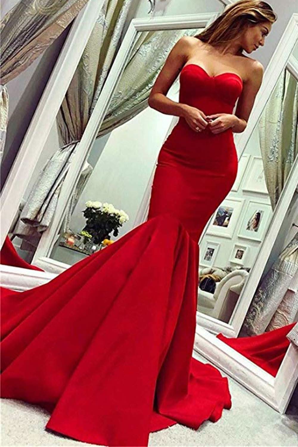 Red Sweetheart Mermaid Long Evening Dress BM bride