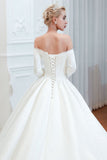 Off-the-Shoulder Half Sleeve Satin Wedding Dress BM bride