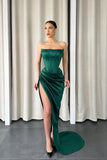 Dark Green Strapless Sleeveless Long Slit Mermaid Prom Dress BM bride