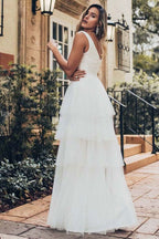 Sleeveless Layered Long Wedding Dress BM bride