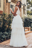 Sleeveless Layered Long Wedding Dress BM bride