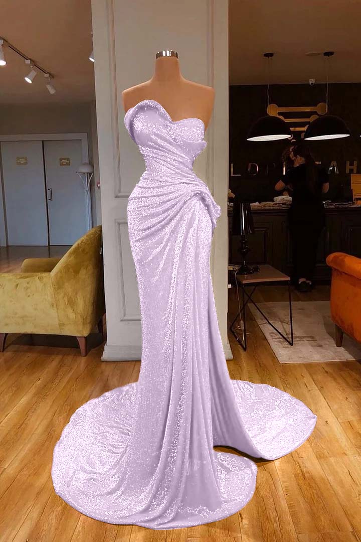 Strapless Sweetheart Sleeveless Long Mermaid Prom Dress Red With Sequins BMBRIDE