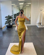 Gorgeous Sleeveless Satin Long Mermaid Prom Dress with Split BM bride