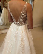 Long A-line Wedding Dress Open Back With Tulle Sweetheart BM bride