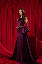 One Shoulder Sleeveless Pleated Long Prom Dress With Long Gloves