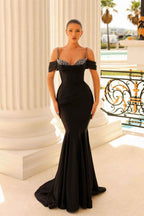 Off the Shoulder Sweetheart Beads Prom Dress With Spaghetti Strap Mermaid