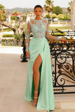 Mint Green Mermaid Prom Dress Long Sleeves with Applique BM bride