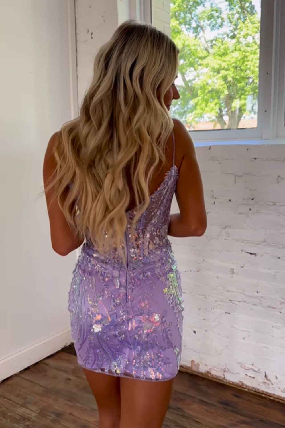 Glitter Lilac Corset Sequins Tight Short Homecoming Dress with Appliques Bmbride