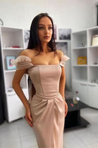 Charming Lotus Root Pink Strapless Mermaid Prom Dress with Pleated Ruffles BM bride