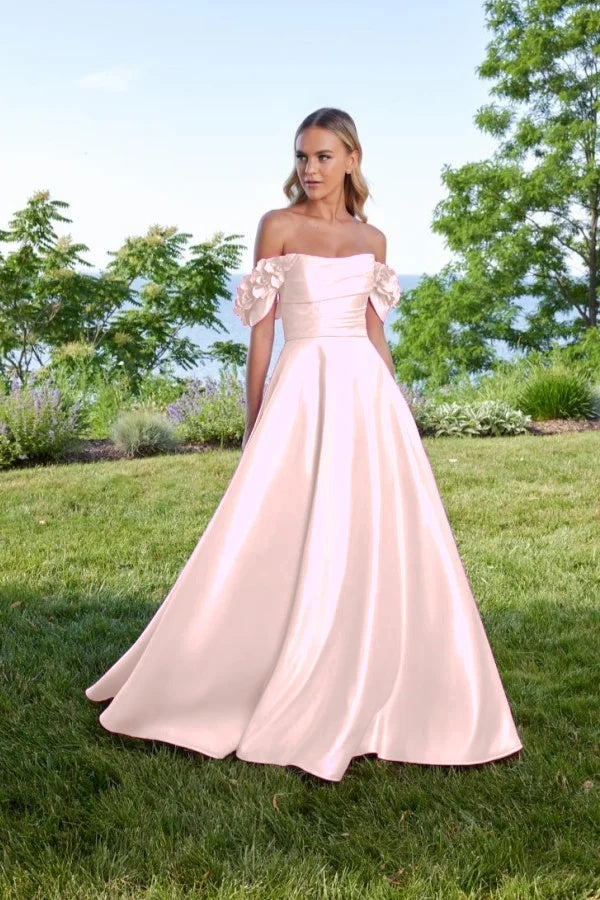 Off the Shoulder Sleeveless Long A Line Prom Dress With Pleated BMBRIDE