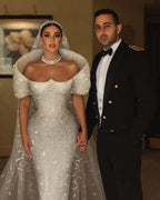 White Long Mermaid Wedding Dress with Sequins, Sleeveless with Beading BM bride