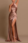 Mauve Halter Sleeveless Mermaid Prom Dress with High Slit BM bride