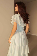 Strapless Sleeveless Long Prom Dress With Ruffles Pleated Shawl