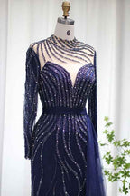 V Neck Long Sleeves Long Prom Dress Tulle Ruffles With Appliques