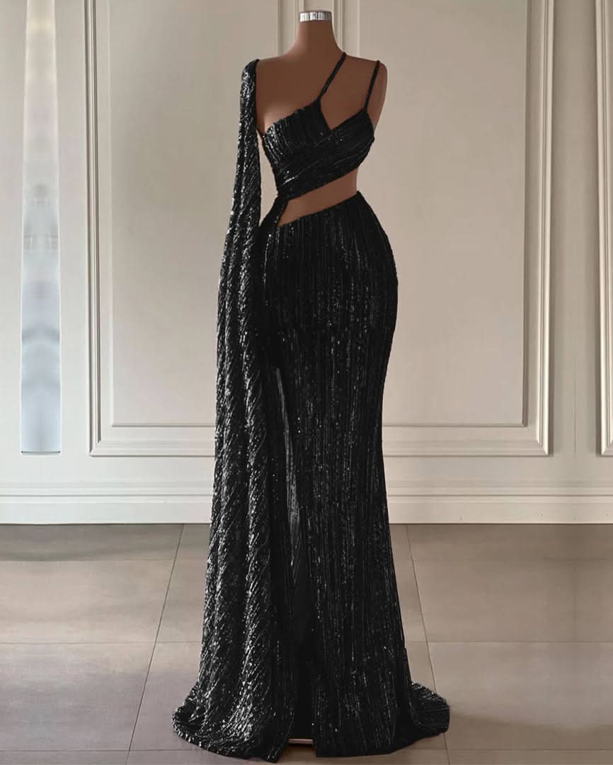 Burgundy Sequined Mermaid Prom Dress with Split and Long Ruffles BM bride