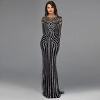 Grey Luxury Long Sleeves Evening Dress with Sparkly Diamond Beading BM bride