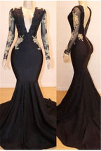 Black Long Sleeve Mermaid Evening Dress BM bride
