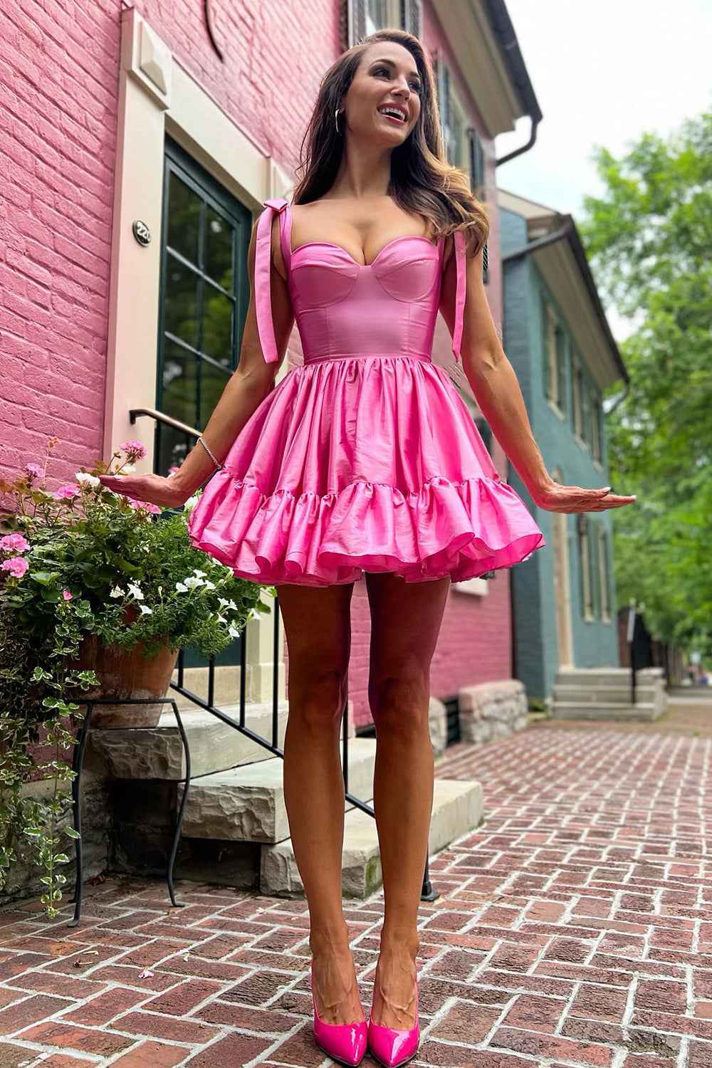 Pink Ruched Corset A-Line Short Homecoming Dress Bmbride