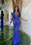 Luxurious Blue One-Sleeve Mermaid Prom Dress with Beads BM bride