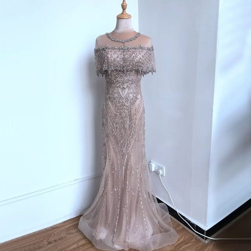 Luxurious Sequin Beaded Strapless Evening Gown, Long Mermaid Sleeveless BM bride