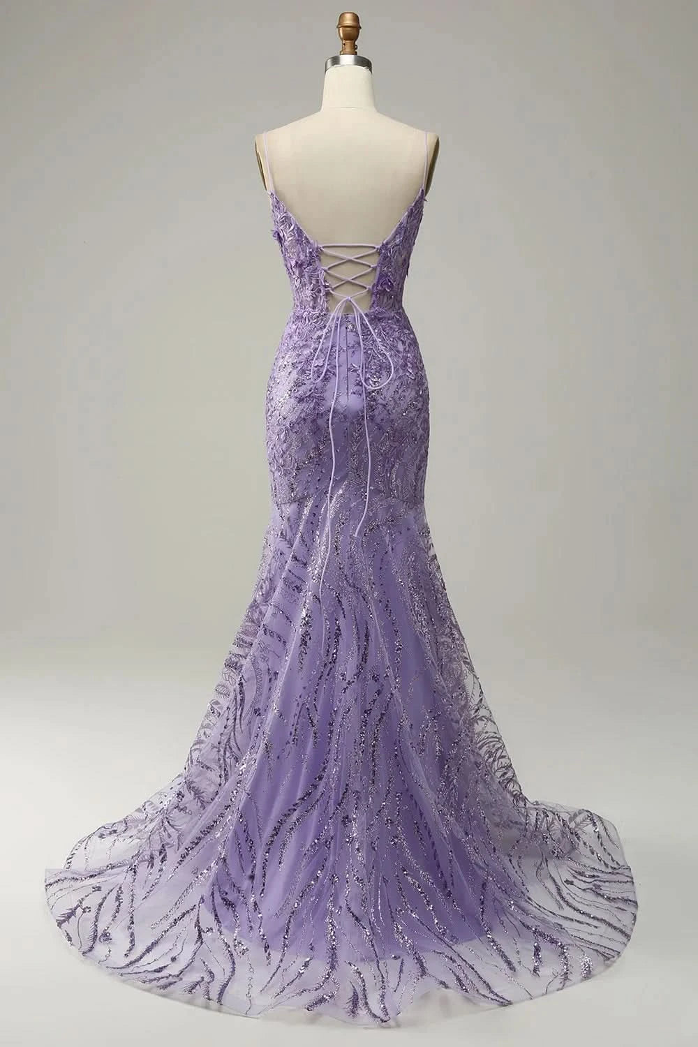 Glamorous Purple Applique Spaghetti Strap Mermaid Prom Dress BM bride