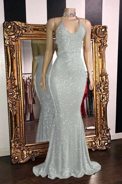 Glamorous Halter Neck Mermaid Sleeveless Red Long Prom Dress With Sequins BMBRIDE
