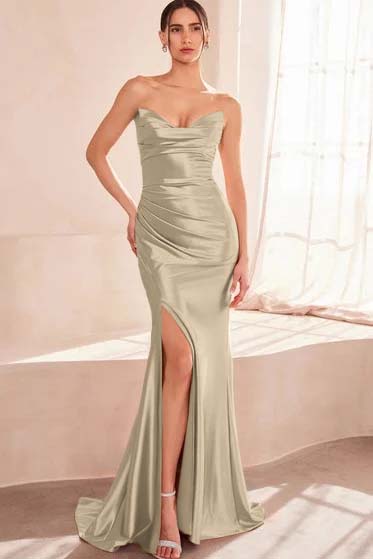 Strapless Sleeveless Long Mermaid Prom Dress With High Split BMBRIDE