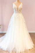 Sweetheart Spaghetti Strap Floor-Length Wedding Dress with A-Line Tulle BM bride