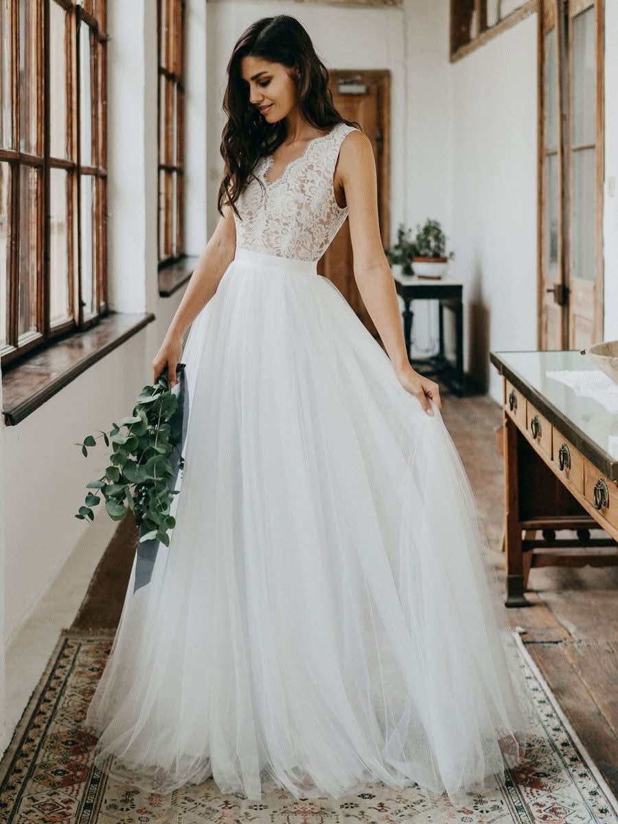 Sleeveless Lace Boho Wedding Dress BM bride