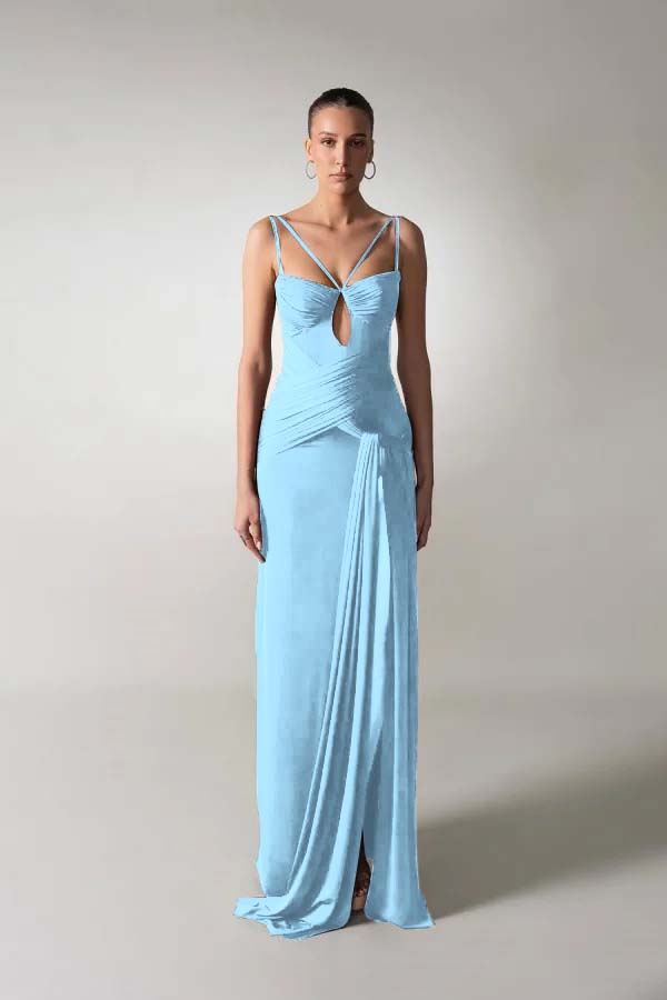 Spaghetti Strap Sleeveless Long Mermaid Prom Dress With Pleated BMBRIDE