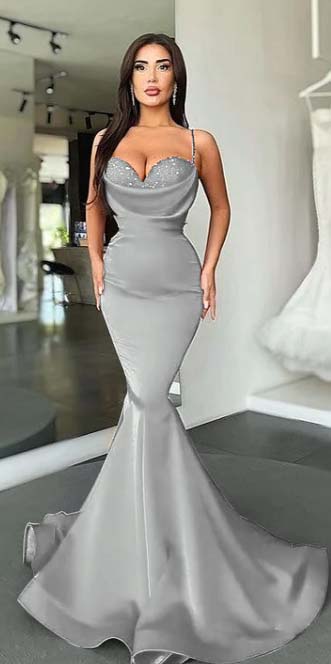 Mermaid Red Spaghetti Strap Sleeveless Sweetheart Prom Dress With Sequins BMBRIDE