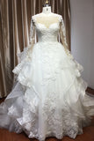 A-Line V-neck Hi-Lo Wedding Dress Open Back Ruffles Tulle With Appliques Lace BM bride