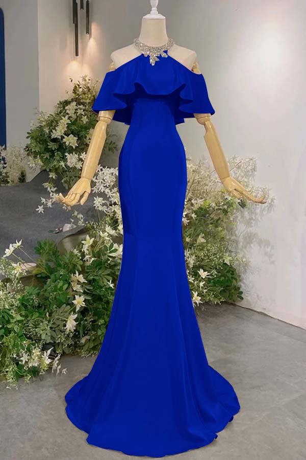 Sleeveless Off the Shoulder Long Mermaid Prom Dress With Pleated BMBRIDE